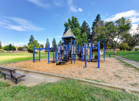 park with play structure and mature trees and landscaping at Vineyard Terrace Apartments, Napa, CA
