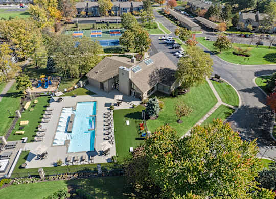 Aerial property view at Lakes of Carmel Apartments, Carmel, IN, 46032