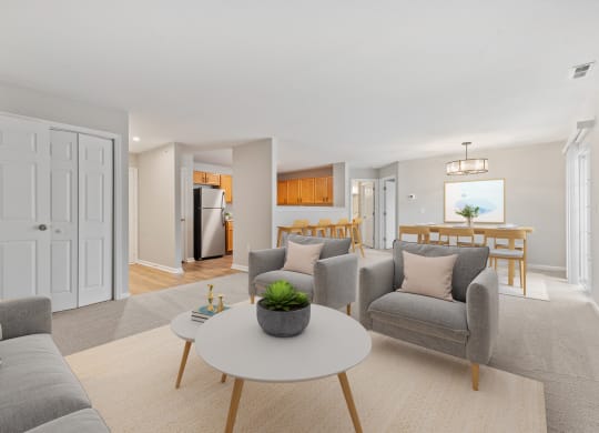 Open concept living room at Aspen Lakes Apartments, Indianapolis, Indiana
