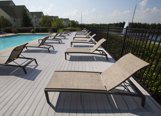 Large pool with chaise lounges at Aspen Lakes Apartments, Indianapolis