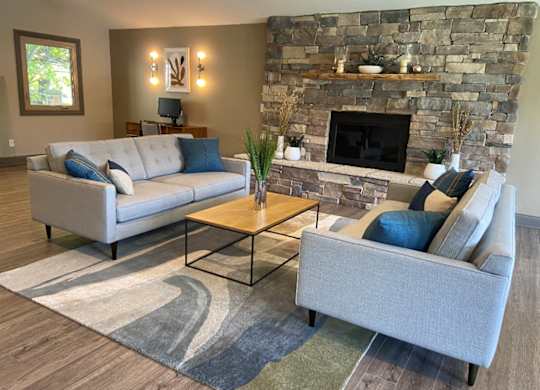 Clubhouse with Fireplace at Woodland Springs Apartment Homes, Carmel
