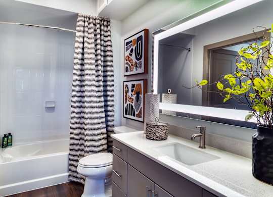 a bathroom with a shower and a sink and a toilet at Elevation at the Village, Gilbert