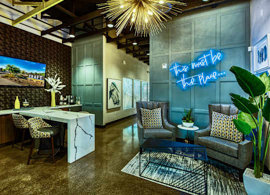 A room with a neon sign  at Craft at Gilbert and Baseline Apartments, Mesa, AZ, 85204