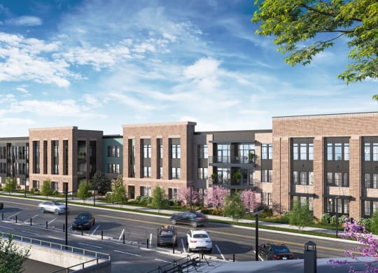 a rendering of a building with a street in front of it at Link Apartments® Broad Ave, Tennessee