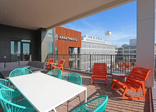 Rooftop Terrace Seating at Link Apartments Innovation Quarter, Winston Salem, NC, 27101
