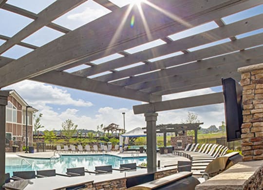 Exteriors Luxury lakeside pool at LangTree Lake Norman Apartments, Mooresville, North Carolina