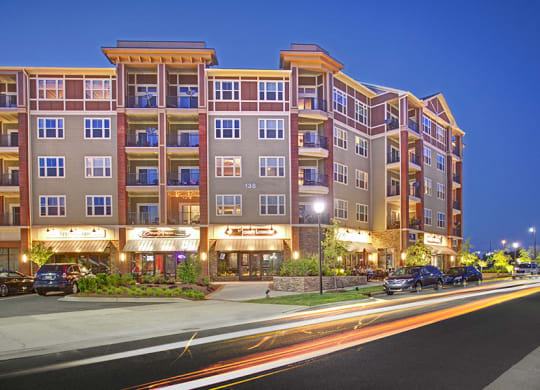Exteriors Nightlife at LangTree Lake Norman Apartments, Mooresville, NC, 28117