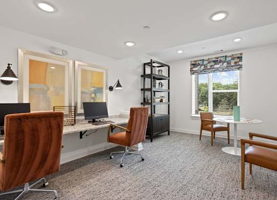 Ovata at Reedy Creek Senior Apartments in Charlotte NC Business Center with computers for residents