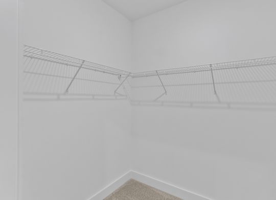 A white room with a shelf and a carpet.