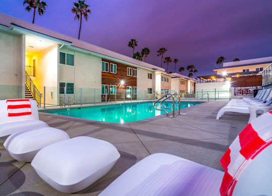 Night View Of Pool at Bixby Hill Apartments, Long Beach