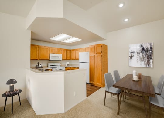 Kitchen and dining room at Arroyo Villa Apartments, Thousand Oaks, 91320