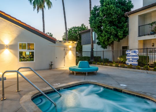 the swimming pool at our apartments in palm springs  at Laguna Gardens Apts., California