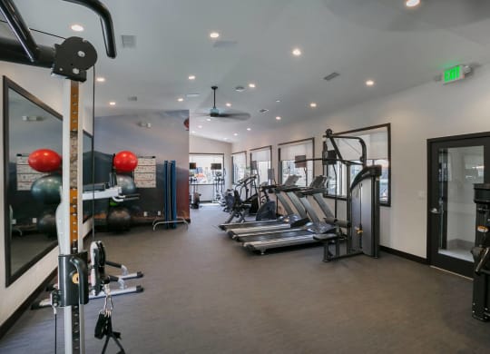 us state at person will look similar to this home gym at Arroyo Villa Apartments, Thousand Oaks, CA, 91320