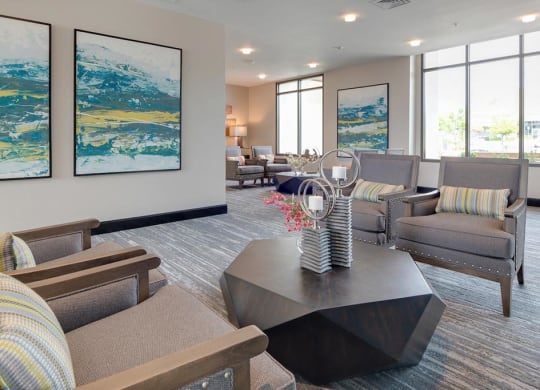 leasing office space with couches and chairs  at Deer Creek Apartments, California