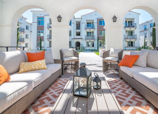 Outdoor seating area at Portola Senior Apartments, Carlsbad, 92010