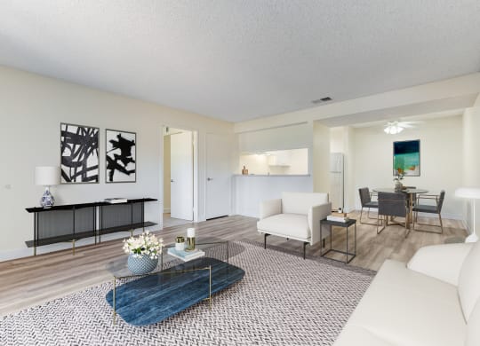 a living room with a white couch and a coffee table at Redlands Park Apts, California, 92373