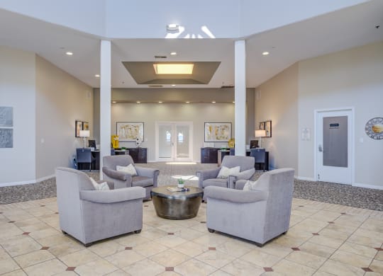 the lobby at the bradley braddock road station apartments  at Tesoro Senior Apartments, Porter Ranch, 91326