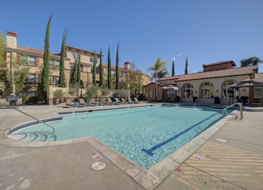 our apartments showcase an unique swimming pool  at Ventana Senior Apartments, Northridge