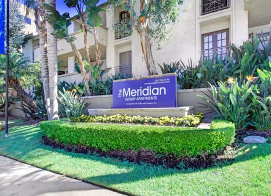 Property signage at Meridian Apartments, Los Angeles, CA, 90066