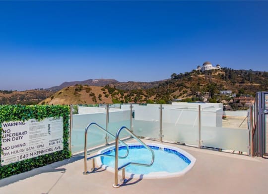 pool a view of the griffith observatory from the top of a hill at The Kenmore Los Feliz, Los Angeles, CA