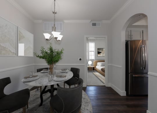 a kitchen and dining room with a table and chairs at Burton, Los Angeles, CA