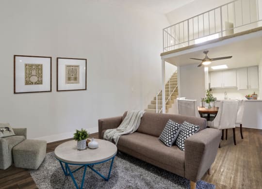 Living with stairs at Meridian Apartments, Los Angeles, California