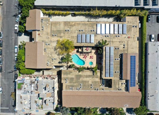 Aerial view of apartment at Meridian Apartments, Los Angeles, 90066