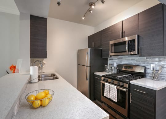 Kitchen cabinetsat Midvale Apartments, Los Angeles, California