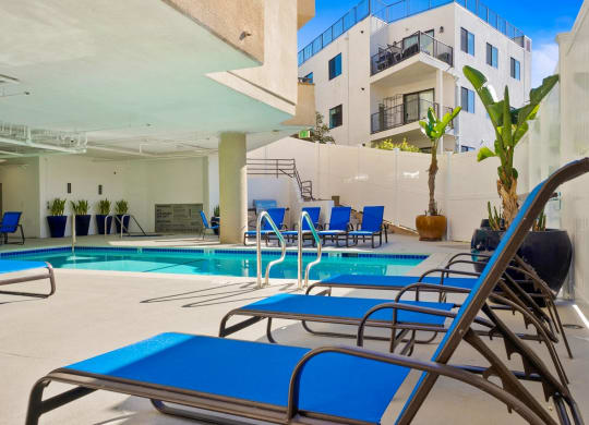 Pool side deck at Midvale Apartments, Los Angeles