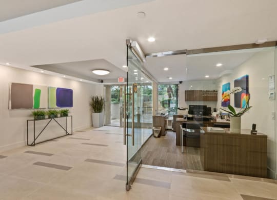 Lobby area view at Palm Royale Apartments, Los Angeles, California