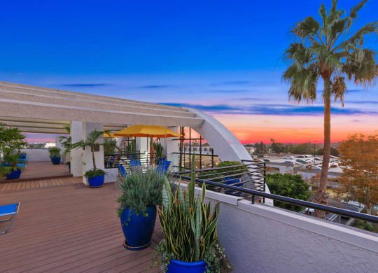 Sundeck view at Palm Royale Apartments, California