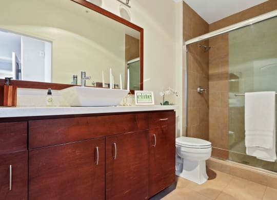 Bathroom With Bathtub at The Adler Apartments, Los Angeles, CA, 90025