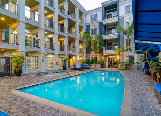 Extensive Resort Inspired Pool Deck at The Adler Apartments, Los Angeles