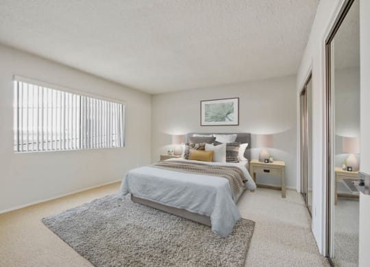 Bedroom white interior at Rose Apartments, California, 90034