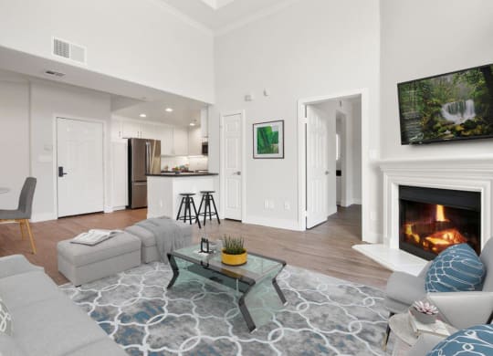 Living Room With Fireplace at Toluca Court, California
