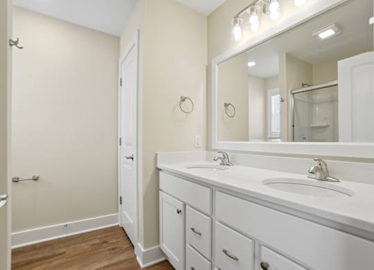 A bathroom with a white sink and a mirror above it.