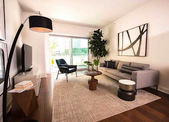 Living Room With Expansive Window at Wilshire Margot, Los Angeles California 