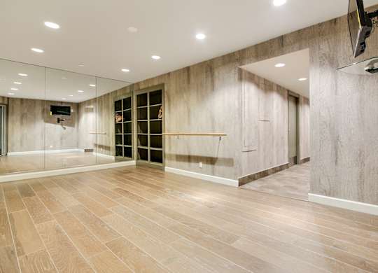 Yoga Room with wood style flooring