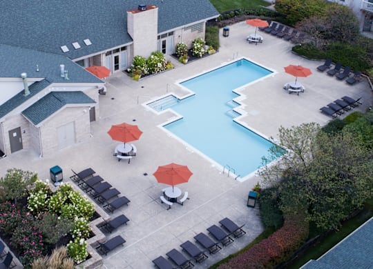 Aerial View of Pool at Woodland Meadows, Clinton Township, MI