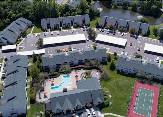 Aerial View of Building at Woodland Meadows, Clinton Township