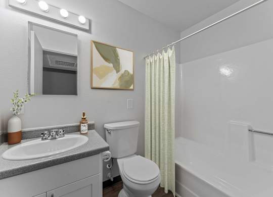 A bathroom with a toilet, sink, and bathtub.