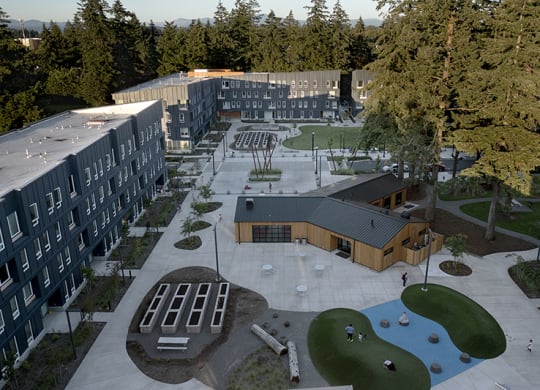 a view of the courtyard from the top of the building