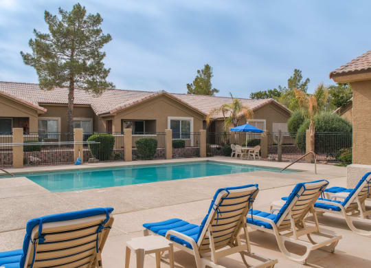 our apartments have a pool and lounge chairs