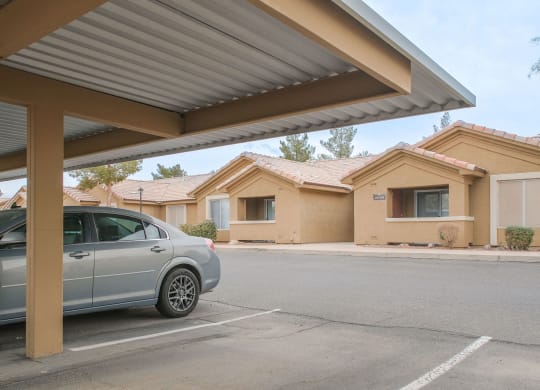 a car parked under a covered parking lot