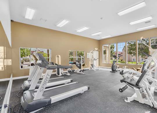 A gym with treadmills and exercise equipment.