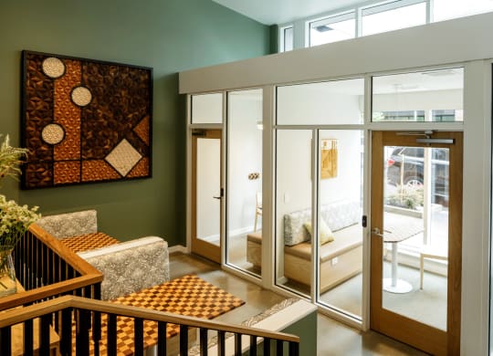 individual meeting spaces in lobby at Slabtown Square Apartments, Portland , OR