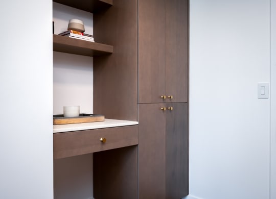 a cupboard with a sink and a shelf in a bathroom at Slabtown Square Apartments, Oregon