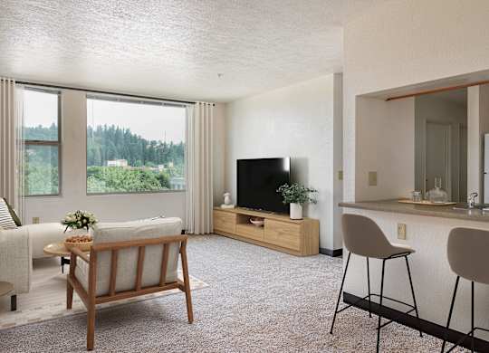 a living room with a couch and a table