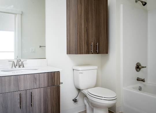 A white toilet sits next to a sink in a bathroom.