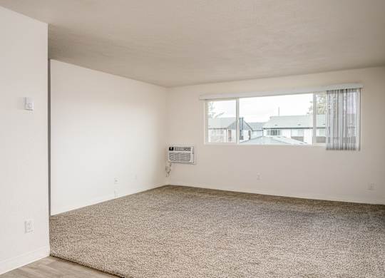 A room with a carpet floor and a window.